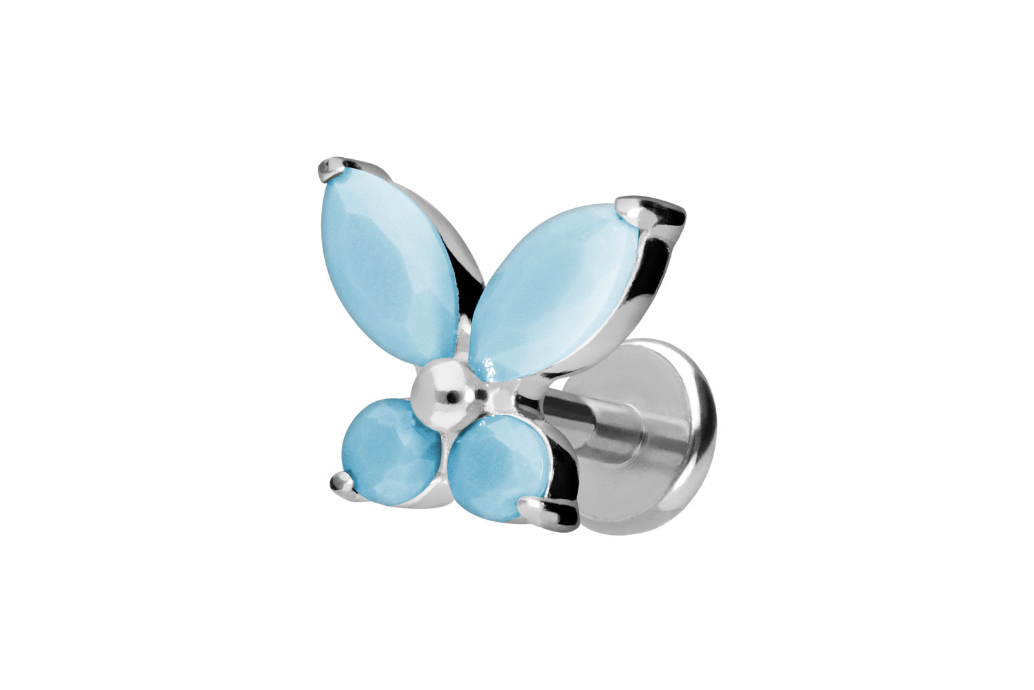 Titan Labret Piercing mit Push Fit SCHMETTERLING + SYNTHETISCHE TÜRKISE